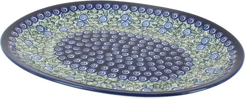 Miniatura 5 de Blue Rose Polish Pottery – Plato grande de pavo real azul – 14 x 8.2 pulgadas – Plato único para cenas, muy duradero y apto para lavavajillas