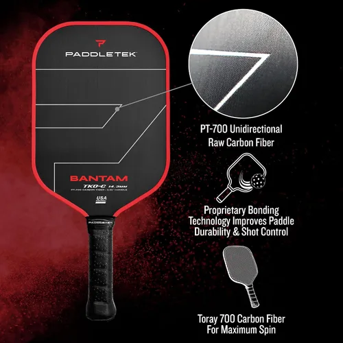Miniatura 5 de Paddletek Bantam TKO-C - Paletas de pickleball de 0.563 in con núcleo de panal de polímero - Fibra de carbono unidireccional - Peso torsional y Fire