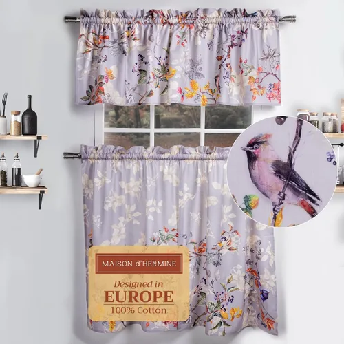 Miniatura 87 de Maison d' Hermine Juego de cortinas de cocina para ventanas, juego de cortinas de cocina 100% algodón, cenefas para el hogar [2 niveles