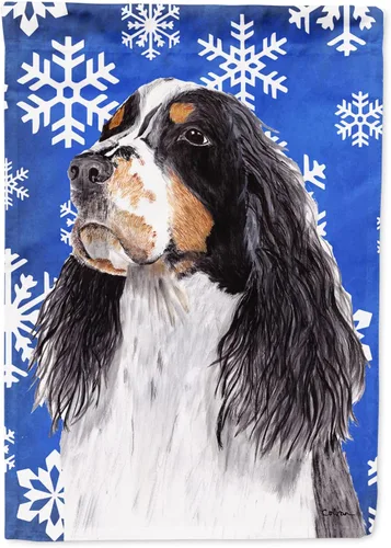 Miniatura 213 de Caroline's Treasures SC9374GF Bulldog English Snow flakes Holiday Garden Flag Buzón Bandera decorativa para patio exterior, patio, obras de arte