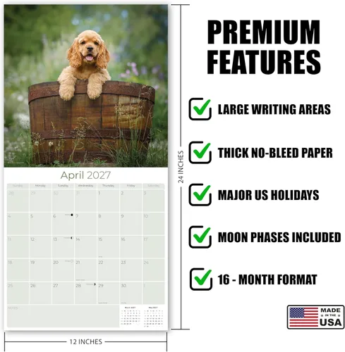 Miniatura 5 de Calendario 2025 2026 de cachorros Cocker Spaniel - Calendario mensual de pared de raza de perro - 12" x 24" abierto - Papel grueso sin sangrado