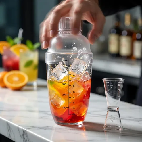 Miniatura 3 de Homestia Juego de coctelera de plástico transparente, mezclador de bebidas de 17 onzas con colador integrado, doble jigger, libro de recetas, kit