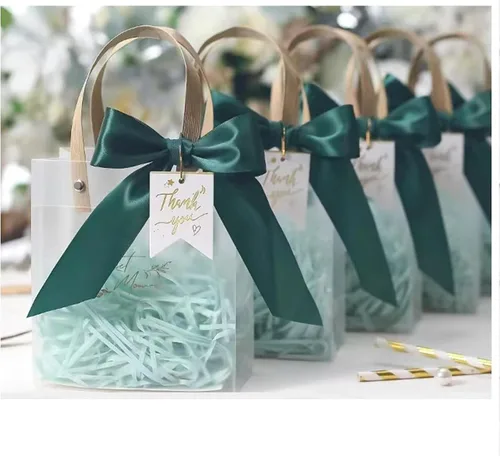 Miniatura 7 de ZSMSTW 5 bolsas de regalo de PVC transparente con asas, bolsas de plástico reutilizables para regalos de boda, fiesta de cumpleaños, bolsas de Matcha