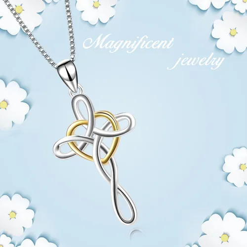 Miniatura 24 de YFN Collar de cruz de plata de ley 925 con nudo celta cruz infinito corazón amor colgante collar de 18 pulgadas