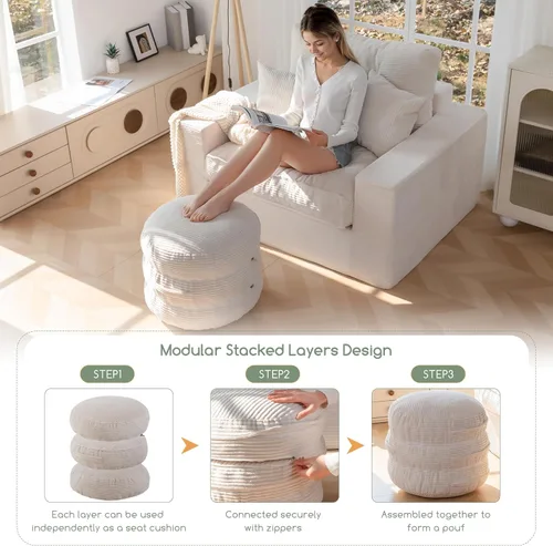 Miniatura 5 de HIGOGOGO Puf otomano relleno redondo moderno relleno de espuma pufs de 20 x 18 pulgadas, otomanos modulares separados en cojines de suelo para silla