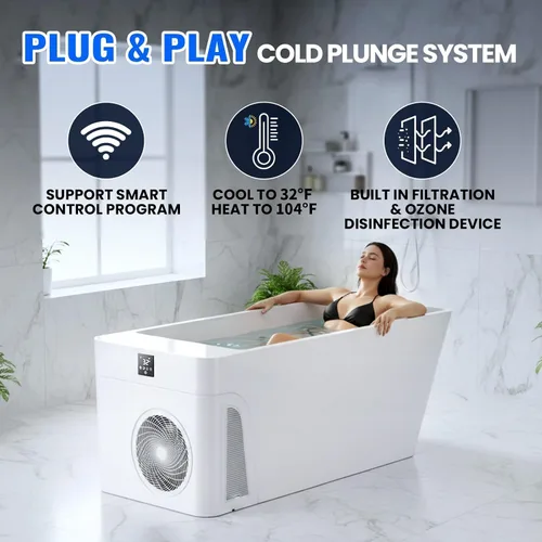 Miniatura 3 de ICEGALAX Bañera de hielo con enfriador integrado (32℉-104℉), control de smartphone, silencioso, diseño independiente para recuperación de cuerpo