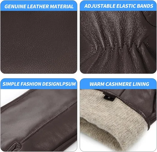 Miniatura 3 de MGGMOKAY Guantes de cuero para hombre, guantes de invierno de piel de oveja con forro