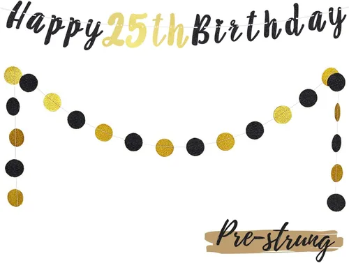Miniatura 40 de Juego de decoración de cumpleaños número 100 – Cartel de feliz cumpleaños número 100 con puntos circulares de purpurina negra y dorada que saluda a