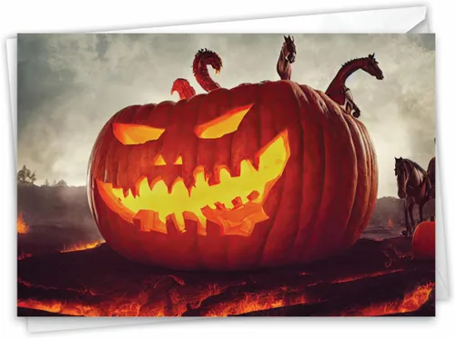Miniatura 8 de NobleWorks Tarjeta de felicitación de Halloween con sobre de 5 x 7 pulgadas (1 tarjeta) calabazas brillantes - C10194BHWG