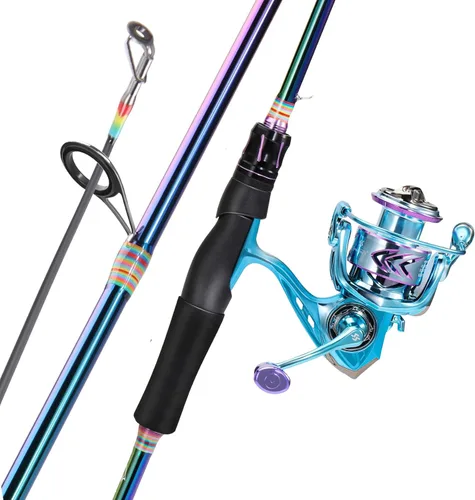 Miniatura 10 de Sougayilang Combo de caña de pescar giratoria, dos piezas de caña de pescar colorida Poratble de peso ligero con potente equipo de pesca para agua