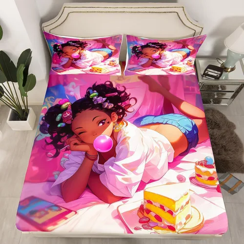 Miniatura 20 de Erosebridal Sábanas de cama de sirena azul para niñas, bonita sábana bajera ajustable de unicornio, 2 piezas, ropa de cama de arcoíris femenino