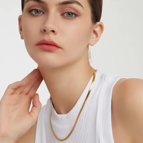 Miniatura 5 de Collar de cadena de serpiente chapada en oro de 14 quilates, collar de espiga para mujer, collar de cadena plana relleno de oro para mujeres