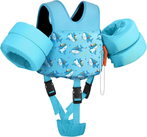 Miniatura 9 de MoKo - Chaleco de natación para niños pequeños de 6.8 a 25.4 kg, con alas de natación para charco, con correa para la entrepierna, alas de natación