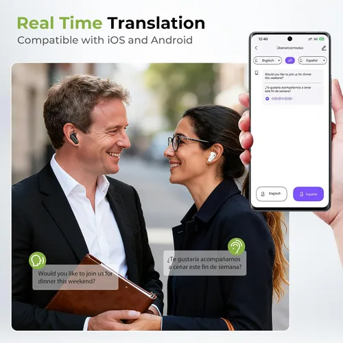 Miniatura 5 de Auriculares BEARTAIN NE20, Nuevos Auriculares AI NE20 de 2025 con Traducción en Tiempo Real, Auriculares Traductor de Idiomas con Pantalla Táctil