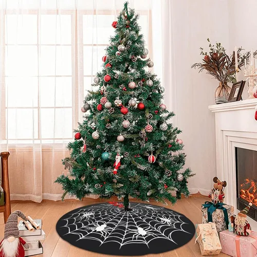 Miniatura 7 de Telaraña Negra de Halloween Aterradora Divertida 30 36 48 Pulgadas Falda de Árbol de Navidad Alfombra Tapete Divertido Suministros de Decoración