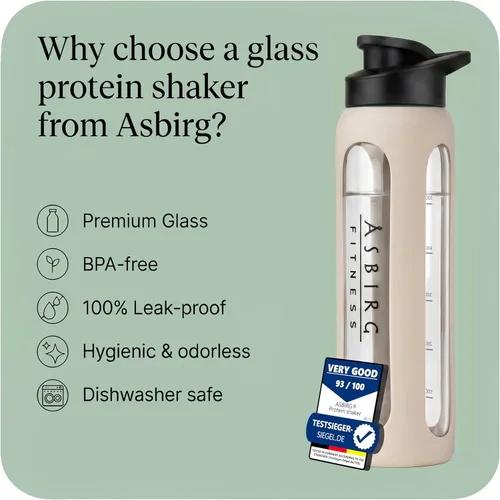 Miniatura 2 de Fitness - Botella mezcladora de proteínas de vidrio de 24 onzas, sin BPA, tapa a prueba de fugas, bola mezcladora de acero inoxidable y funda