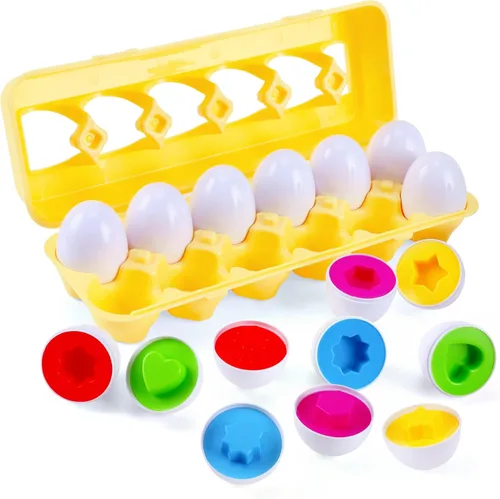J-hong Huevos de Pascua a juego 12 piezas Set de huevos de Pascua - Juguetes educativos de reconocimiento de color y forma, habilidades de