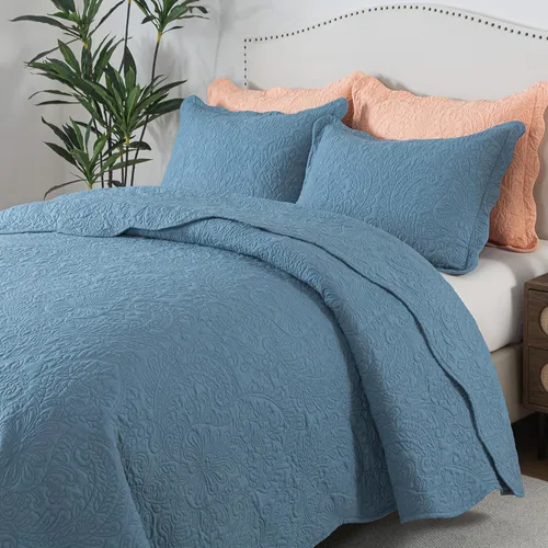 Miniatura 215 de HoneiLife - Juego de colcha de tamaño Queen, juego de ropa de cama de pana bordada de 3 piezas, colcha de lujo, ligera, cálida, para todas las Pana