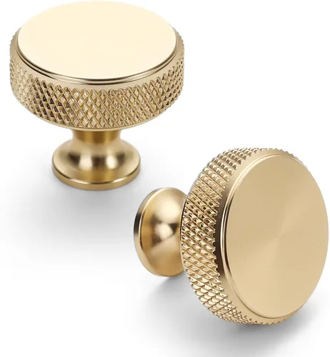 Miniatura 10 de Asidrama Paquete de 10 pomos de gabinete de cocina de oro cepillado moleteados, pomos de tocador de latón para cajones, tiradores de gabinete, pomo