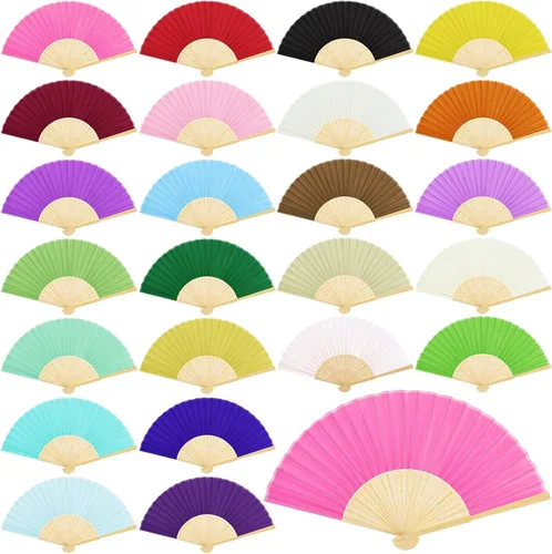 URATOT Abanicos plegables de bambú de seda para decoración de bodas, fiestas (colores surtidos)