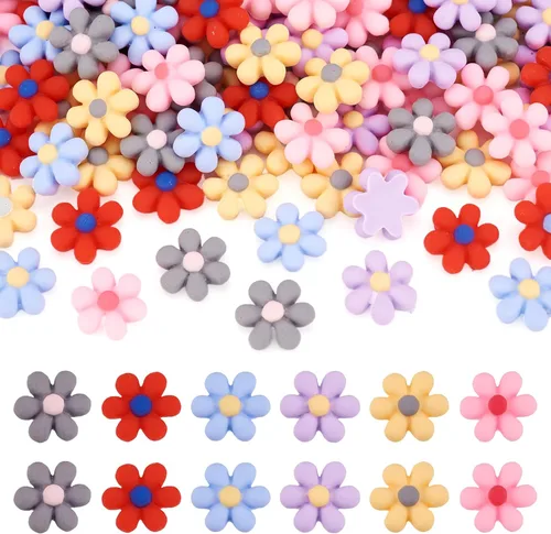 Miniatura 19 de Craftdady Cuentas de flores de resina, 72 piezas de cabujones de flores kawaii con parte trasera plana, 2 estilos, sin agujero, cuentas de rosas