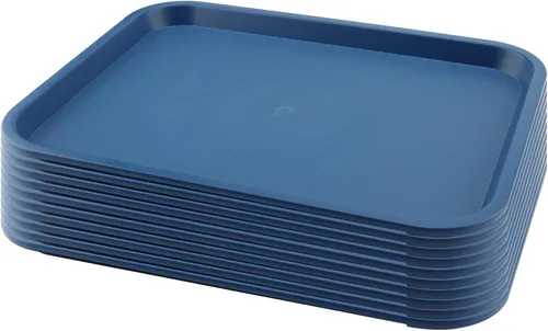 Miniatura 15 de Paquete de 5 bandejas azules de comida rápida de 13.8 x 10.6 pulgadas, bandejas rectangulares grandes para servir restaurante, bandejas de plástico