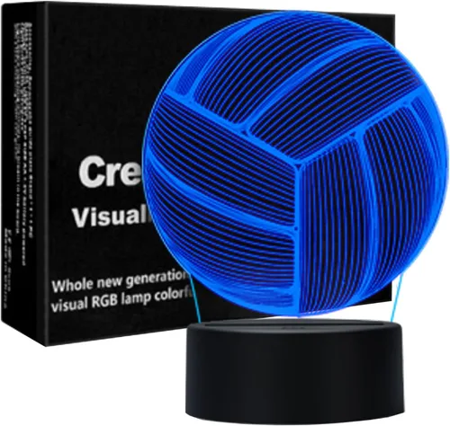 Luz Nocturna de Voleibol para Niños, Lámpara Nocturna 3D con Ilusión, Lámpara de Mesa LED USB con Atenuación Táctil Inteligente, Luces de 7 Colores