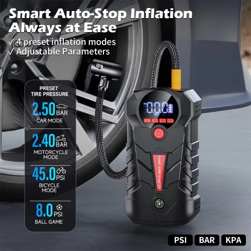 Miniatura 4 de Arrancador con compresor de aire, refuerzo de batería de coche portátil de 4000A, caja de arranque de batería de coche 4 en 1 (8.5L Gas/6L Diesel)