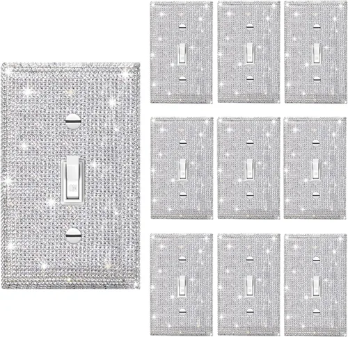 Miniatura 36 de 1 pieza Cubiertas de enchufe brillantes con diamantes de imitación, placas de pared para cubrir interruptores de luz, placa decorativa de imitación