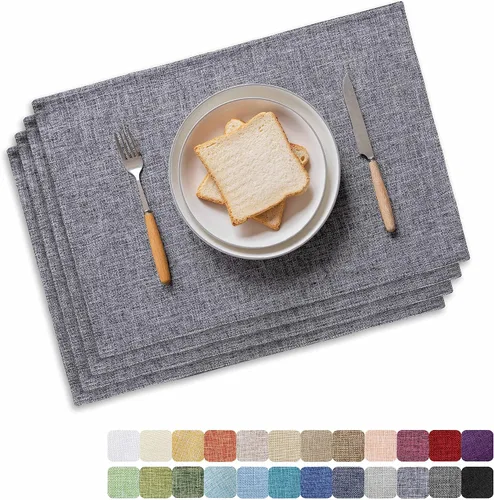 Miniatura 2 de Home Brilliant Juego de 4 manteles individuales de lino, resistentes al calor, lavables, para fiestas, bufé, cenas, 13 x 19 pulgadas, gris ceniza