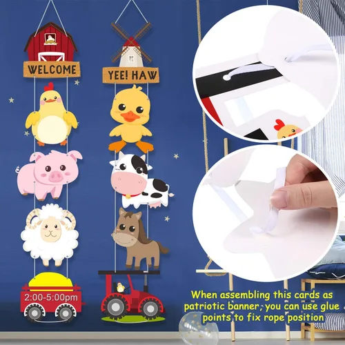 Miniatura 5 de Blulu Decoraciones de fiesta temática de animales de granja, pancarta de recortes de animales de granja, letreros de puerta para baby shower