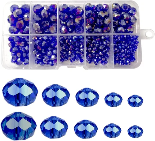 Cuentas facetadas de cristal de color AB (azul rey), cuentas facetadas Rondelle surtidas, suministros variados, cuentas sueltas espaciadoras para