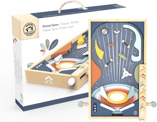 SPEEDY MONKEY Máquina de pinball de madera de juguete para juegos familiares | Juego de arcade de mesa con diseño clásico de galaxia | Apoya la