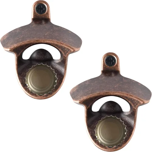 Miniatura 22 de Abrebotellas magnético de bronce antiguo para montaje en pared, abridor de tapas de cerveza con tornillos de acero inoxidable retro con imanes