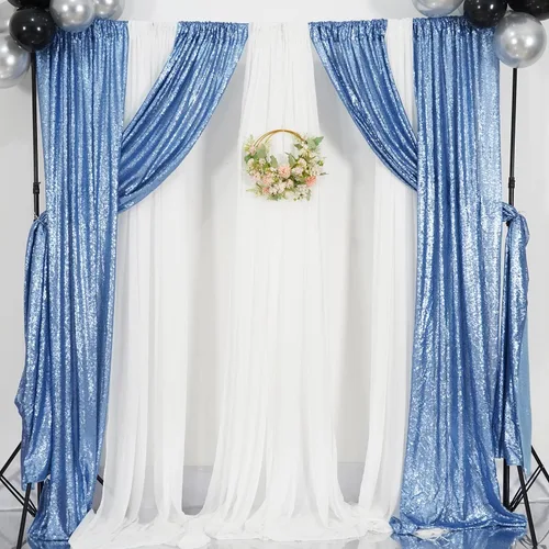 Miniatura 8 de Poise3EHome Cortina de Fondo de Lentejuelas Azul Bebé, 2 Paneles de 2 Pies x 8 Pies Fondo de Fotografía con Purpurina para Fiesta Baby Shower Boda