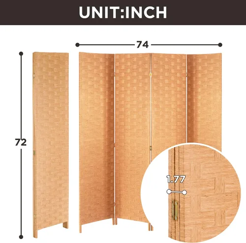 Miniatura 7 de Divisor de habitación de 4 paneles con diseño tejido de malla de madera plegable Natural