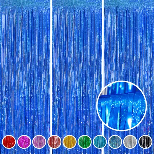 Cortinas de Flecos de Papel Aluminio Decoraciones para Fiestas - Melsan Paquete de 3 de 3.2 x 8.2 pies Cortina de Oropel Telón de Fondo para Fotos