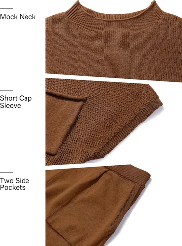 Miniatura 6 de MEROKEETY Conjunto de dos piezas para mujer, suéter de punto, sin botones, pantalones de cintura alta, conjunto de chándal