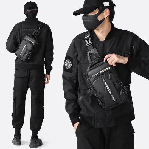 Miniatura 2 de Mochila cruzada pequeña negra para hombre y mujer, H-Negro, S, Moda
