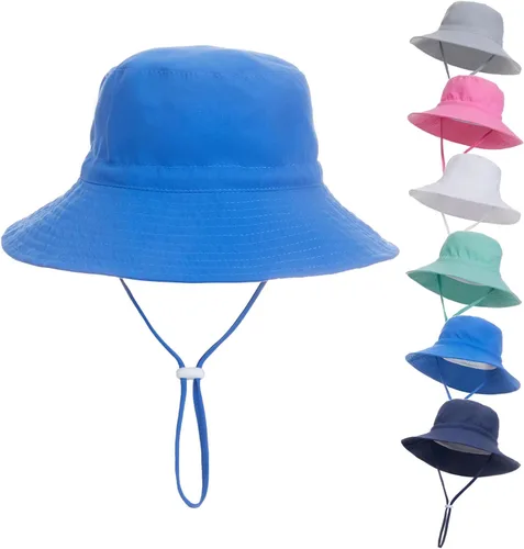 Sombrero de sol para bebé de verano UPF 50+, sombrero de pescador de ala ancha, sombreros de playa para bebés niños y niñas de 0 a 6 años