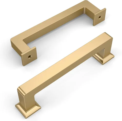 Miniatura 28 de Amerdeco - Paquete de 10 tiradores de latón cepillado para armarios con orificio central de 3 pulgadas (76 mm), tiradores para armarios de cocina