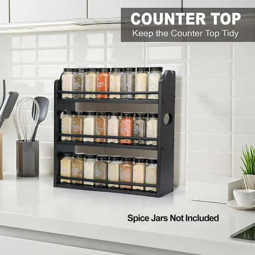 Miniatura 3 de Estante de especias de bambú de 3 niveles, organizador de especias, estante para condimentos, estante de especias para encimera de cocina o montaje
