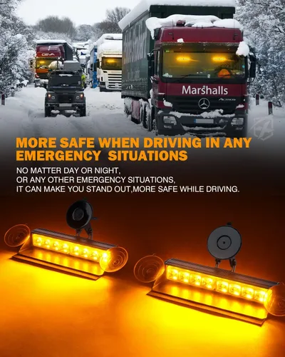 Miniatura 4 de Xprite Luces Estroboscópicas de Emergencia Ámbar para Tablero, Luz Intermitente Interior del Parabrisas con Ventosas para Camiones de Construcción