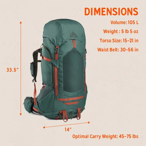 Miniatura 6 de Kelty Glendale - Mochila de marco interno de 65 L a 105 L, paquete de senderismo para varios días, suspensión ajustable, ajuste personalizado