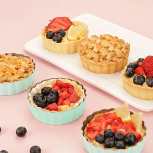 Miniatura 7 de Juego de mini sartenes para tartas, 6 sartenes de 3.6 pulgadas con parte inferior extraíble y manipulador de tartas, sartén extra profunda de 1