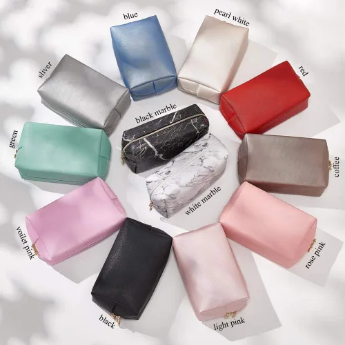 Miniatura 7 de Bolsa de cosméticos de piel sintética para mujer, bolsa de maquillaje minimalista para uso diario, bolsa de almacenamiento portátil, pequeña bolsa