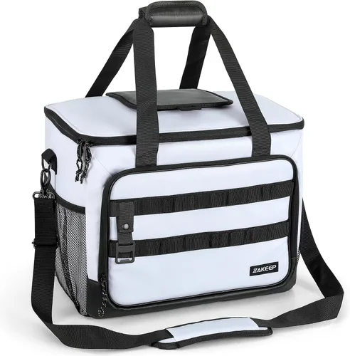 ZAKEEP - Bolsa de enfriamiento suave, 30 latas, enfriador plegable con correas ajustables para el hombro, baúl de hielo blanco para acampar, playa,