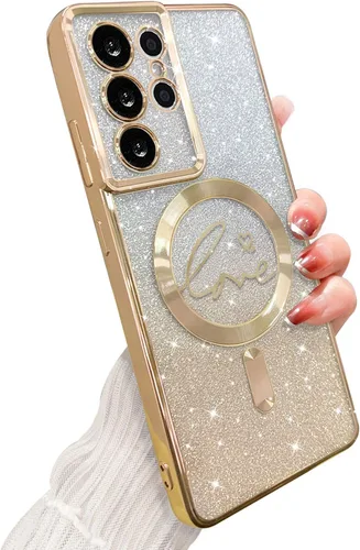 Miniatura 249 de ZONRW - Funda para Samsung Galaxy S22 Ultra magnética, para mujeres y niñas, cubierta trasera suave, lujosa, con corazón de amor, bling, degradado