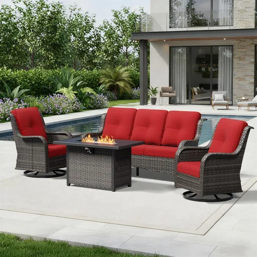 Miniatura 150 de Joyside Juego de sillas de mimbre para patio, juego de 3 piezas de mimbre para exteriores con 2 sillas reposabrazos y 1 mesa auxiliar para terraza