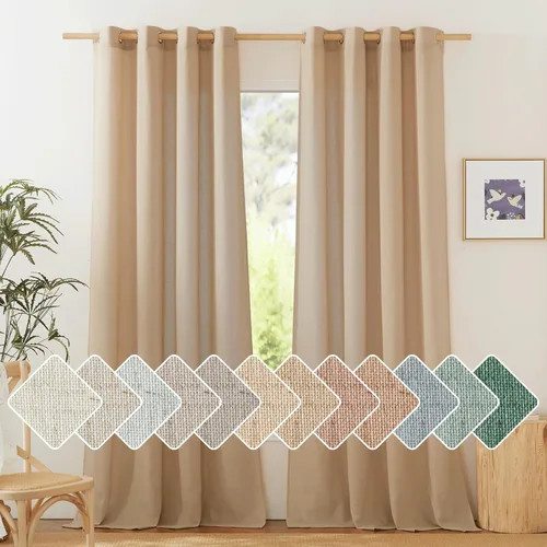 Miniatura 56 de NICETOWN Cortinas de lino natural con textura de lino para dormitorio, mezcla de lino rústica con ojales en la parte superior, semitransparentes